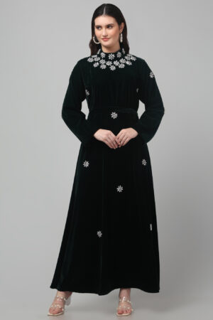 Crystal Embellished Abaya in Rich Velvet Fabric