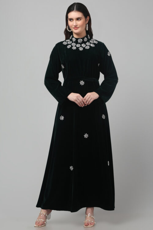 Crystal Embellished Abaya in Rich Velvet Fabric
