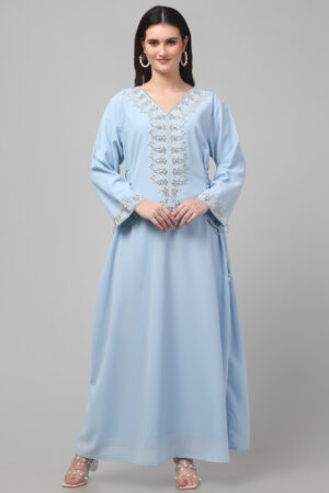 Luxurious Hand-Embroidered Georgette Abaya with Pearl & Sequin