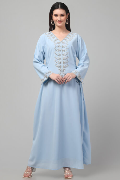 Luxurious Hand-Embroidered Georgette Abaya with Pearl & Sequin