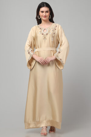 Elegant Imported Heavy Satin Abaya with Cut Dana, Stones & Pearl Embellishments