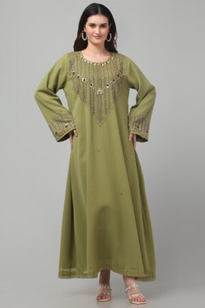 Elegant Georgette Abaya with Antique Moti, Heavy Bead Load & Sequin Work