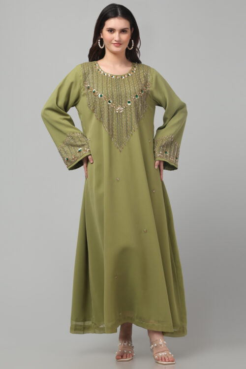 Elegant Georgette Abaya with Antique Moti, Heavy Bead Load & Sequin Work