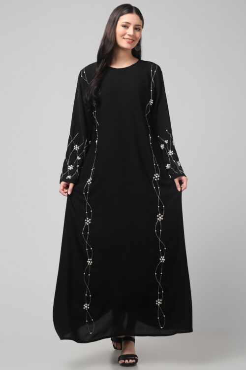 Elegant Kashibo Abaya with Handcrafted Bead & Pearl Embellishments