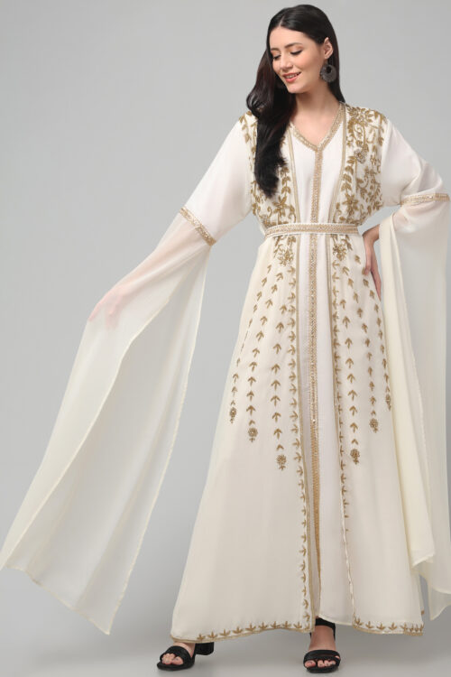 Elegant Long Sleeve Women’s Dress with Hand Embroidery, Sequins & Beads