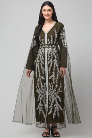 Luxury Net Long Dress with Zerkan & Bead Embroidery - Modest wear dress