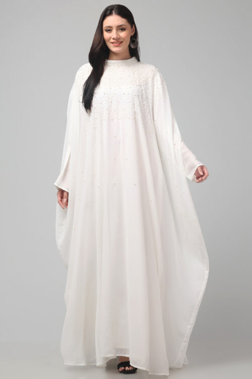 Elegant Two-Piece Georgette Caftan with Pearl & Bead Embellishments