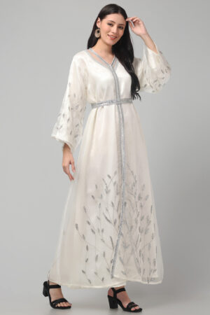 Premium Organza Shrug Long Dress with Beads & Zerkan Embroidery