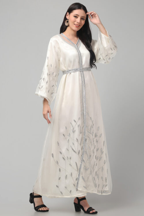 Premium Organza Shrug Long Dress with Beads & Zerkan Embroidery